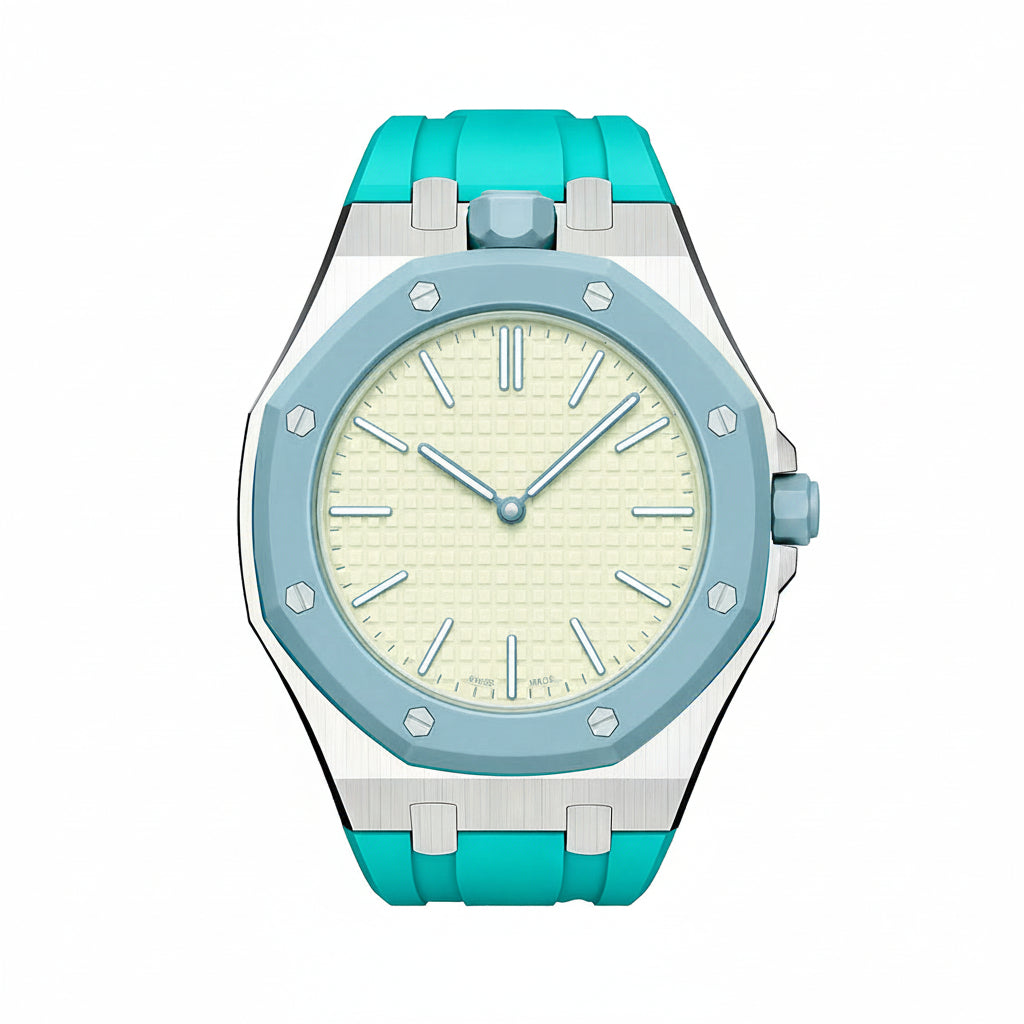 Oak Pop Sky Blue Steel Silicone Strap