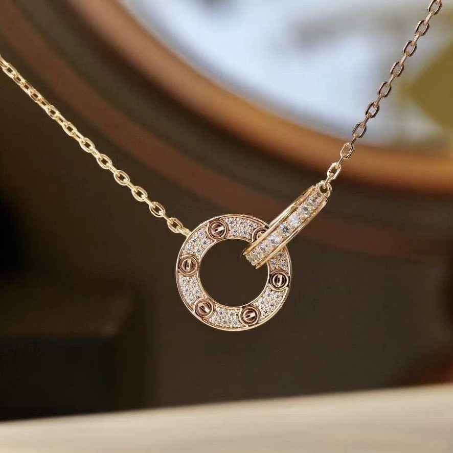 [Everoly JW]LOVE 7.6mmネックレス ローズゴールド＆シルバー フルダイヤモンド