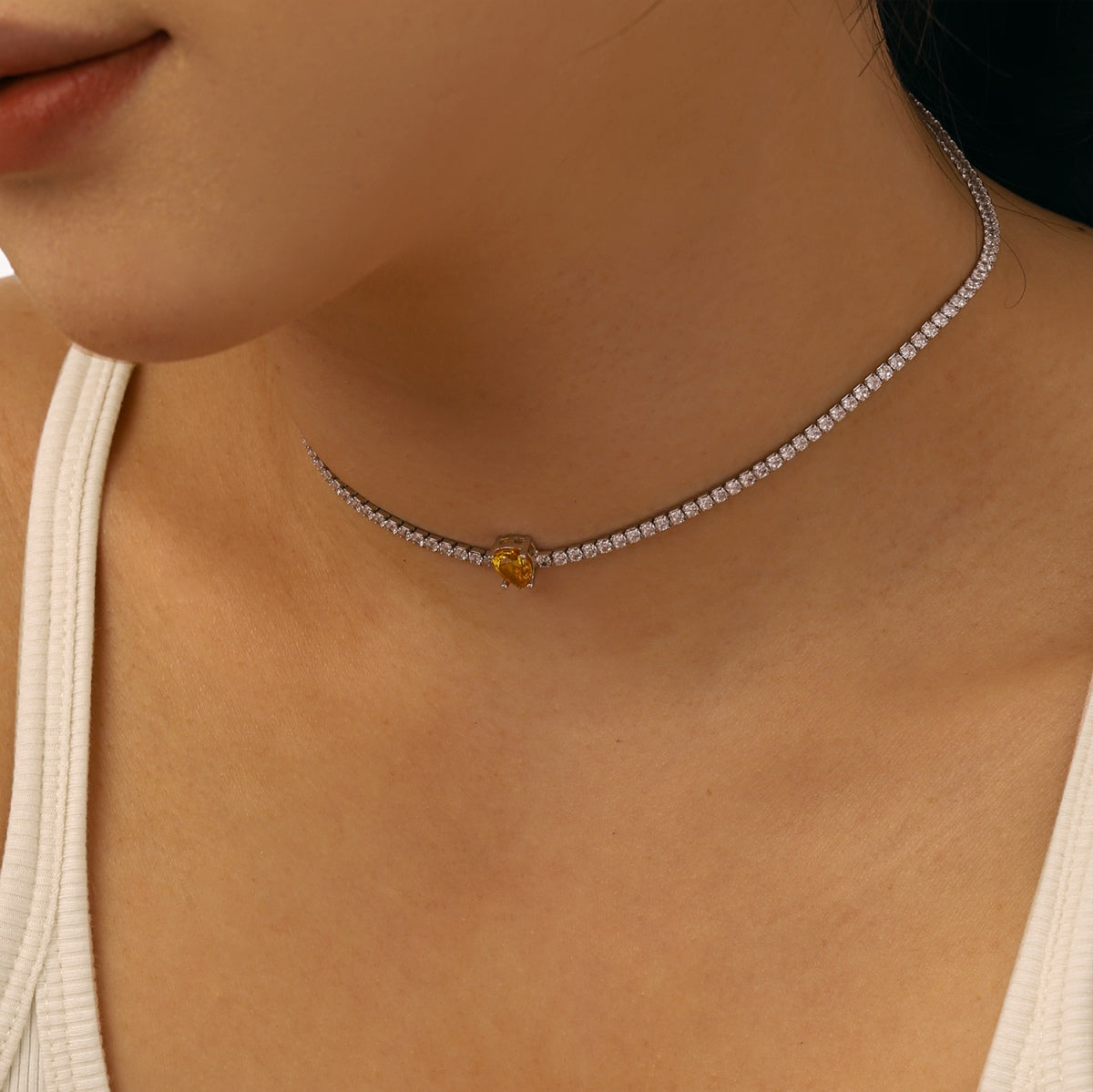 [Everoly JW]1.0 carat Unique Pear Cut Tennis Necklace