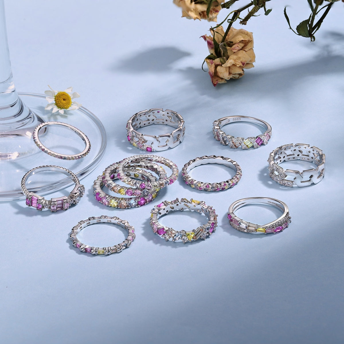 [Everoly JW]Ornate Colorful Round Cut Tennis Ring