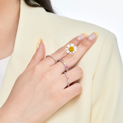 [Everoly JW]Ornate Colorful Round Cut Tennis Ring