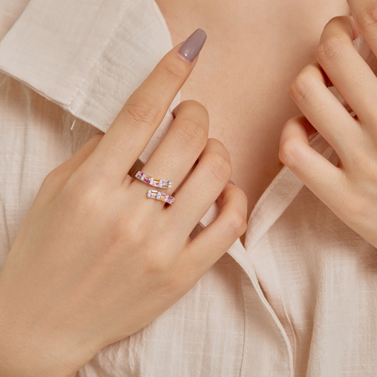 [Everoly JW]Charming Colorful Radiant Cut Adjustable Daily Ring