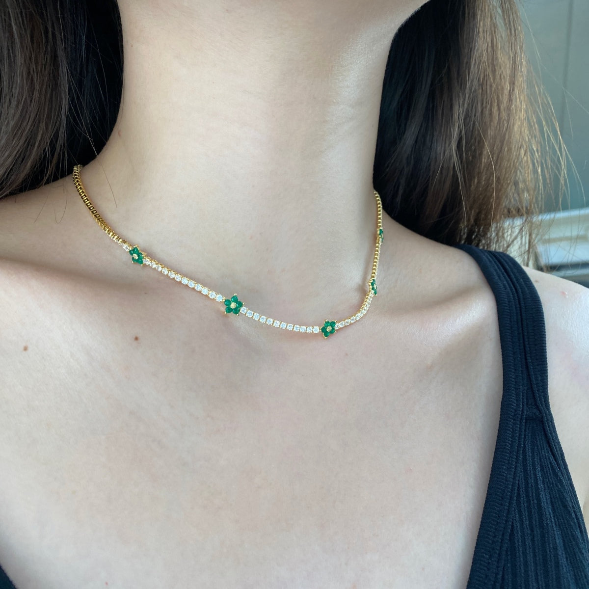 [Everoly JW]Luxurious Colorful Flower Tennis Necklace