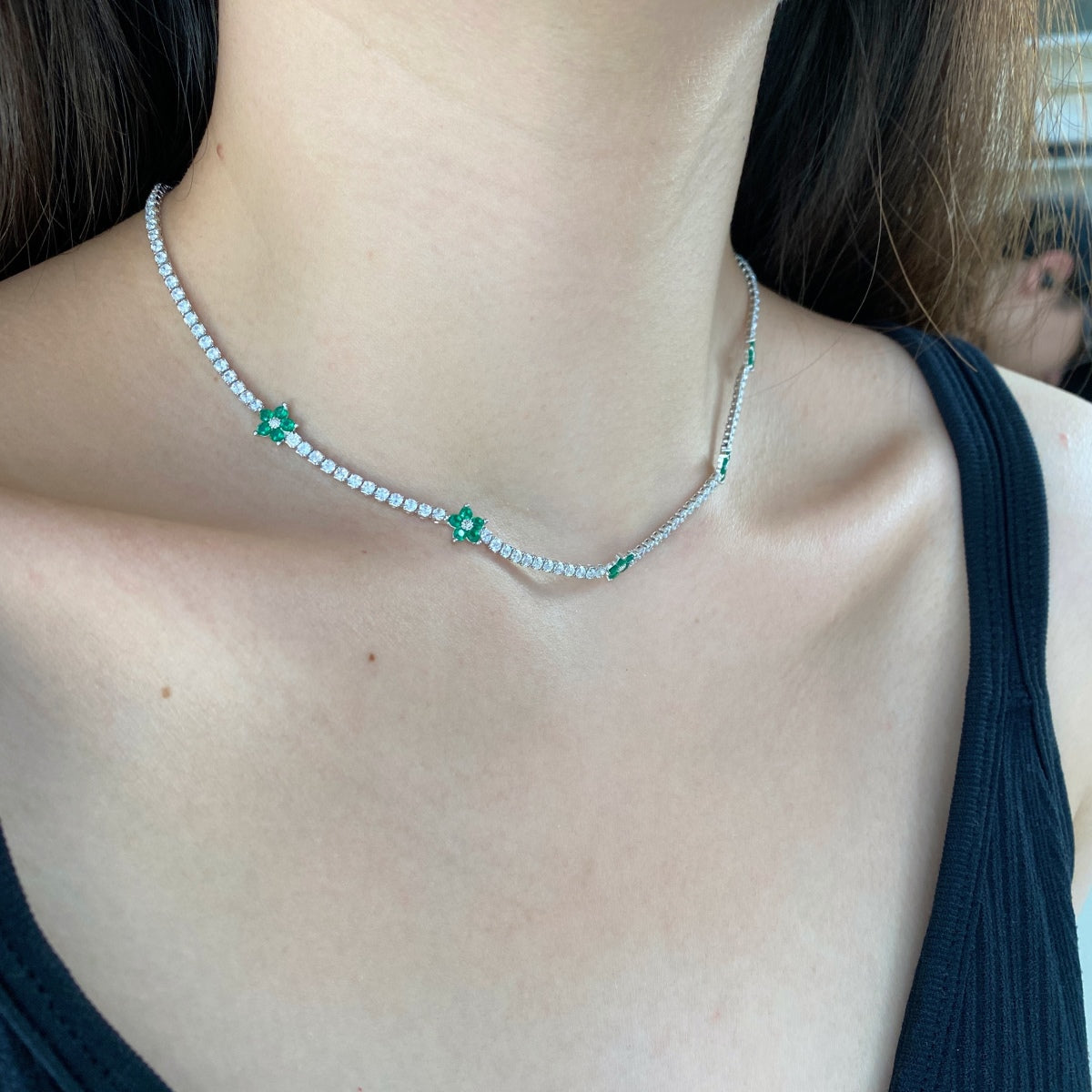 [Everoly JW]Luxurious Colorful Flower Tennis Necklace