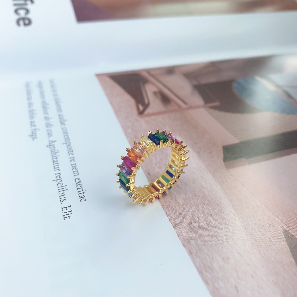 [Everoly JW]Unique Colorful Radiant Cut RIng