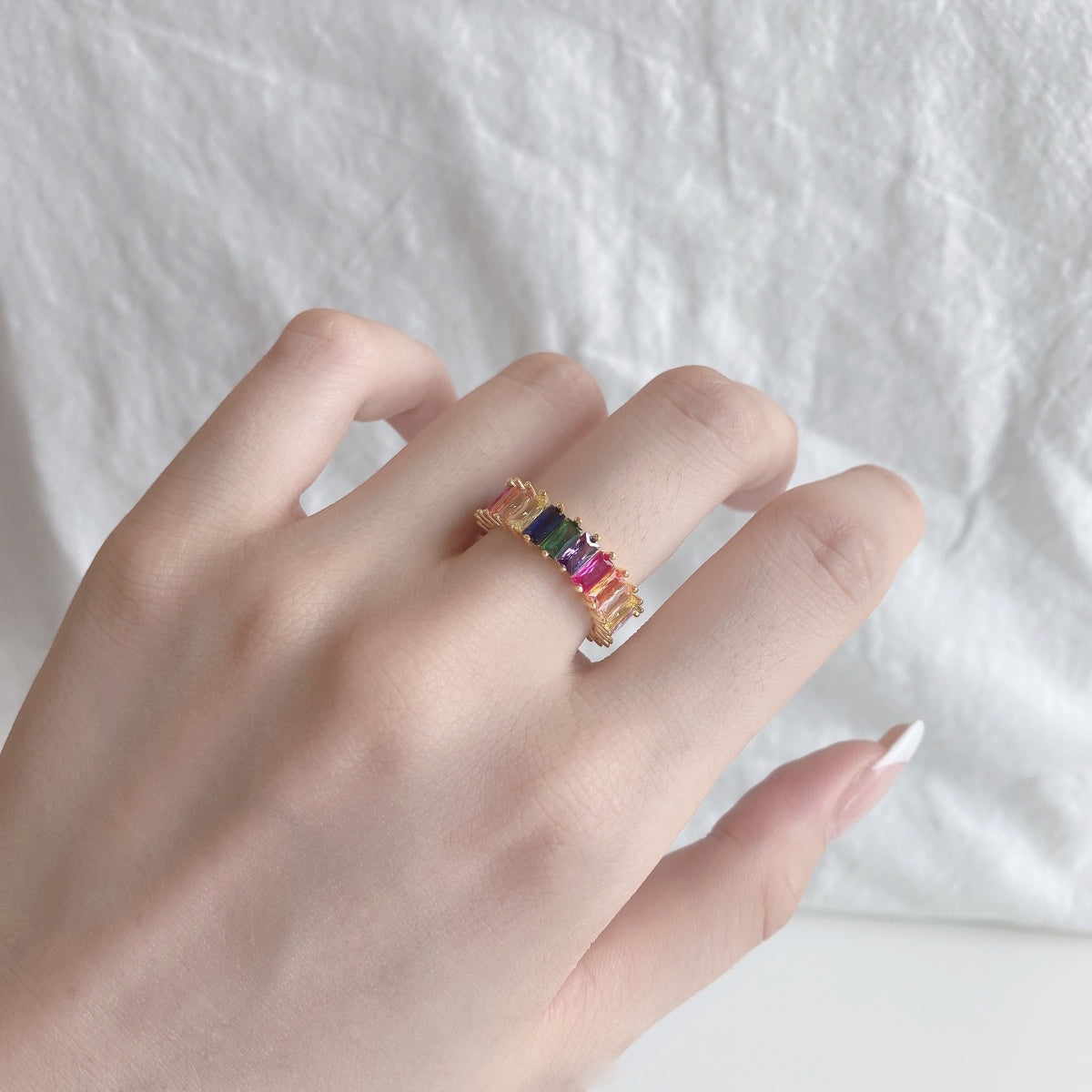 [Everoly JW]Unique Colorful Radiant Cut RIng