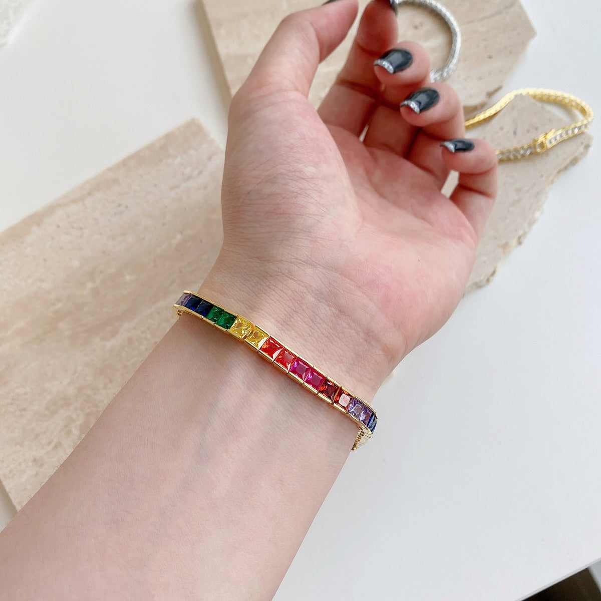 [Everoly JW]Radiant Colorful Princess Cut Tennis Bracelet