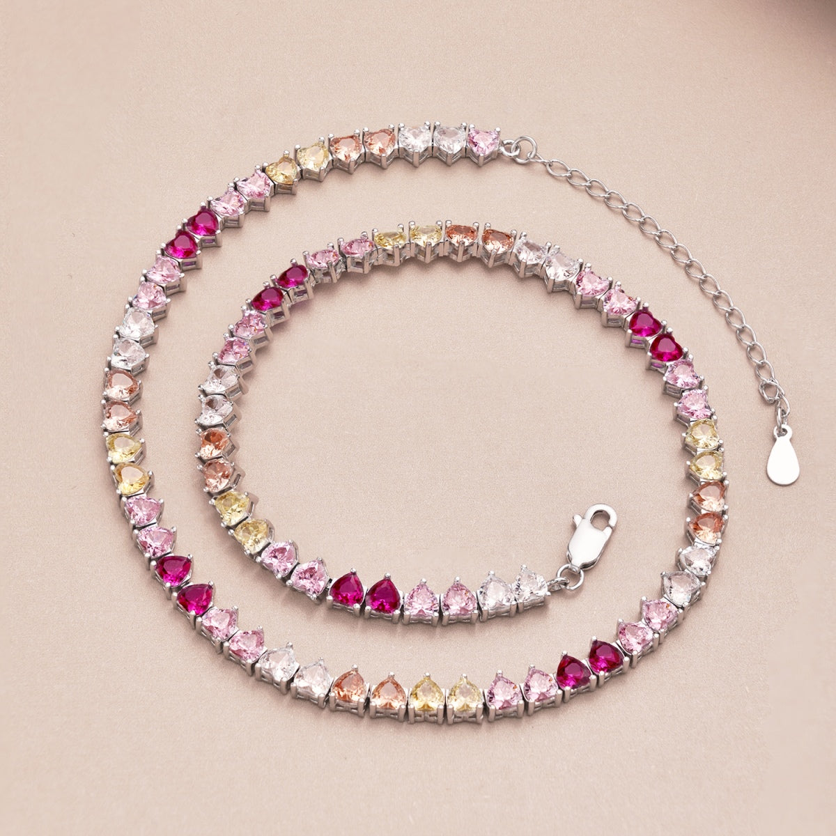 [Everoly JW]Sparkling Colorful Full Heart Tennis Necklace
