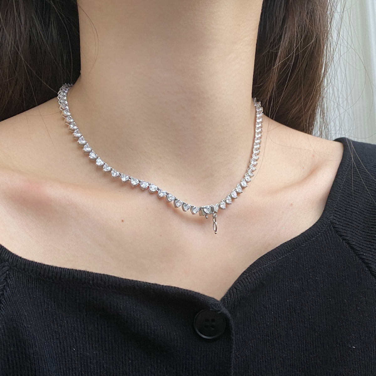[Everoly JW]Ornate Heart Cut Tennis Necklace