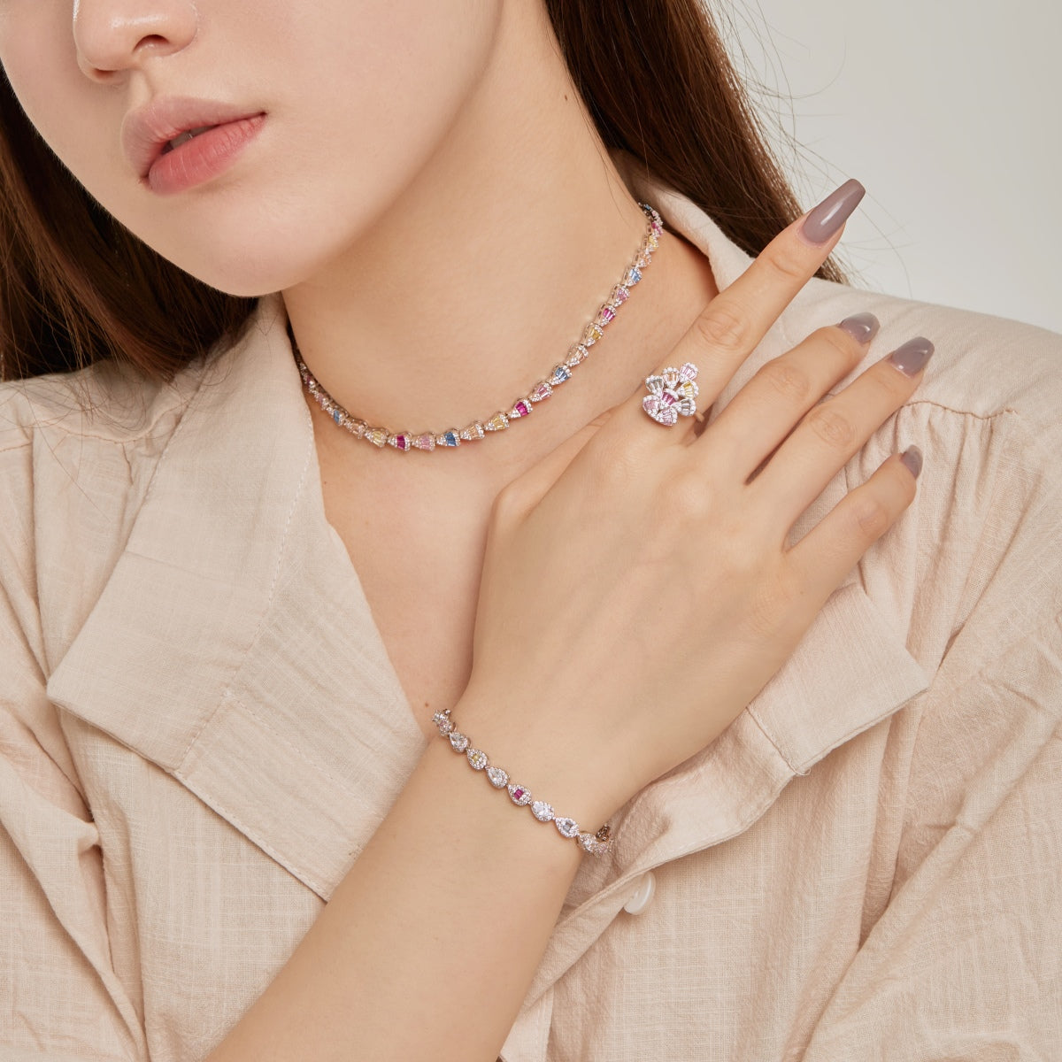 [Everoly JW]Sparkling Colorful Water Drop Shape Daily Ring