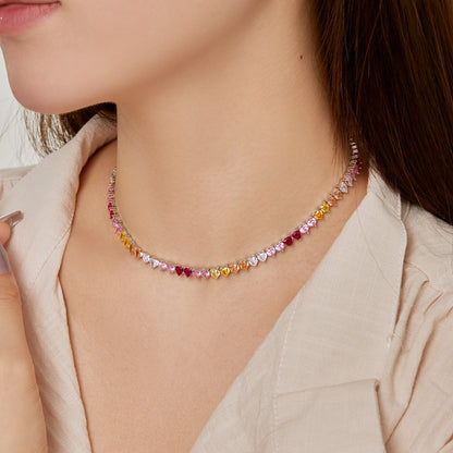 [Everoly JW]Sparkling Colorful Full Heart Tennis Necklace