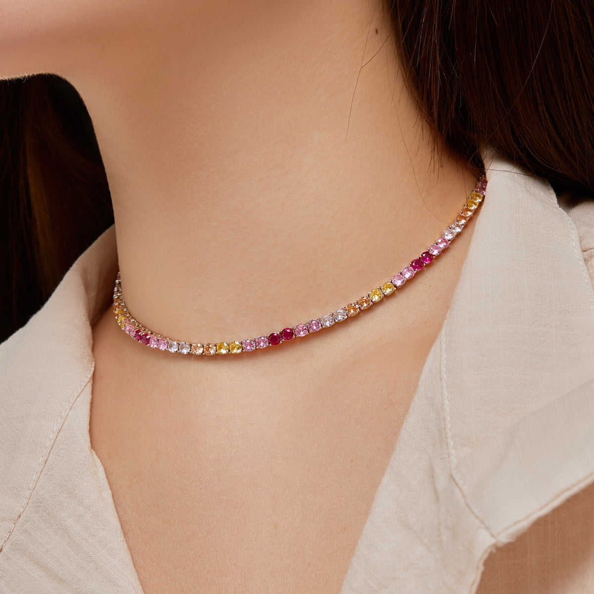 [Everoly JW]Delicate Colorful Tennis Necklace
