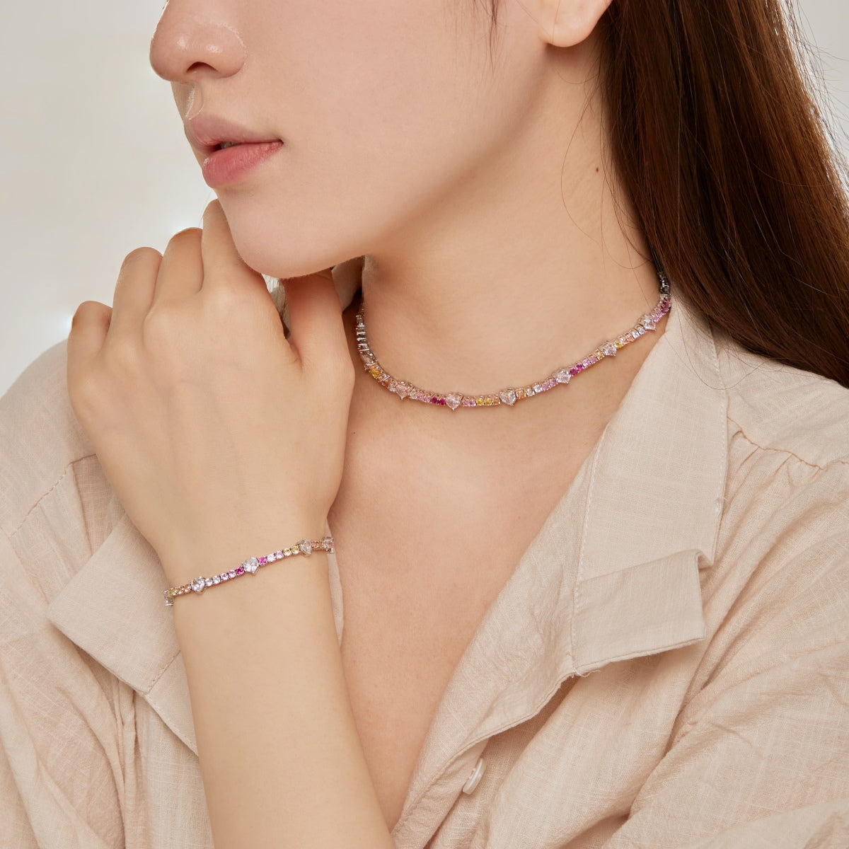 [Everoly JW]Romantic Heart Shape Round Cut Lover Bracelet