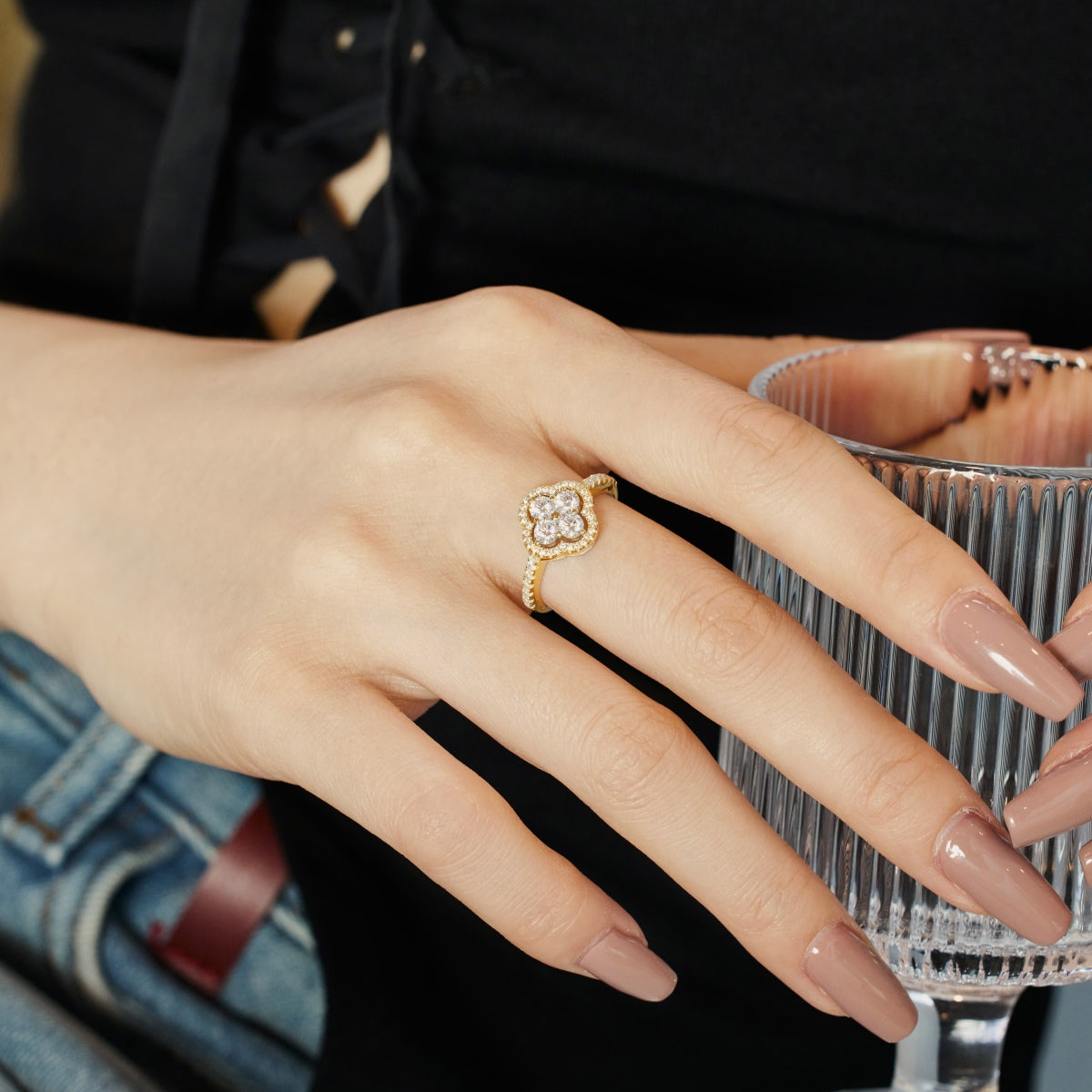 [Everoly JW]Four Leaf Clover Flower Design Ring