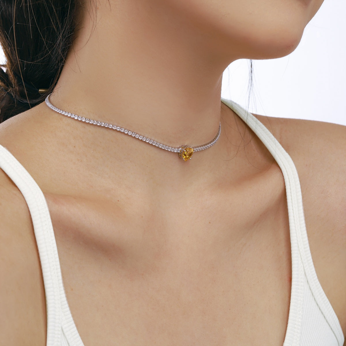 [Everoly JW]2.0 Carat Sparkling Tennis Heart Cut Necklace