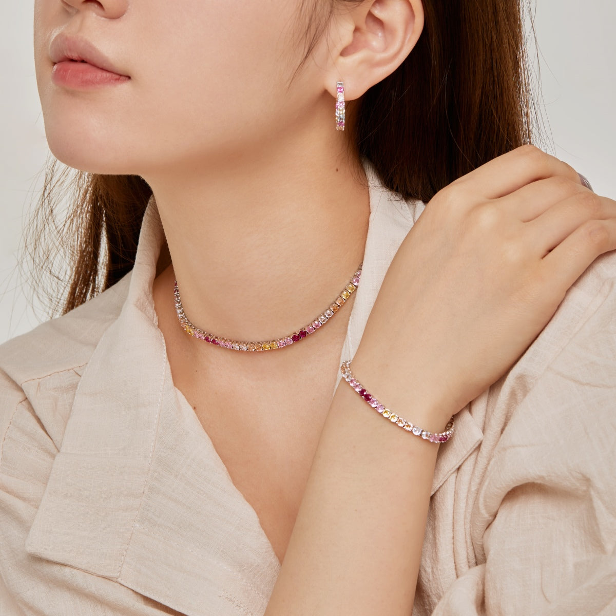 [Everoly JW]Luxurious Colorful Romantic Heart Shape Lover Bracelet