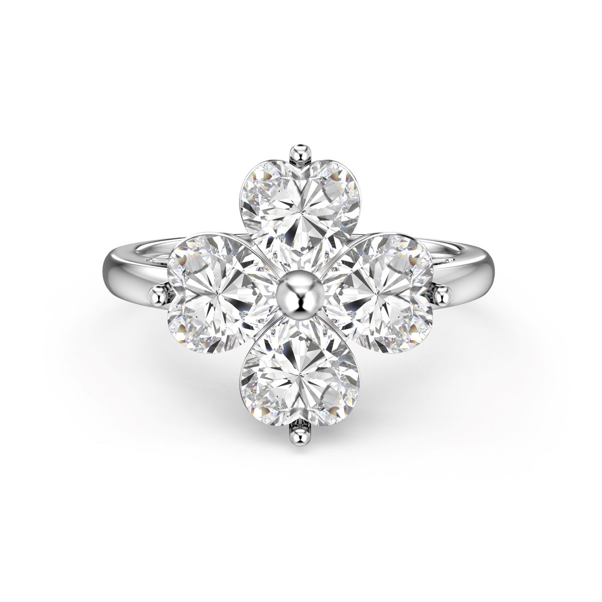 [Everoly JW]Heart-shaped Four-Leaf Clover Ball Ring