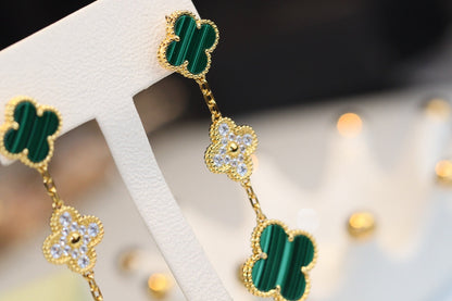 [Everoly JW]CLOVER OHRRINGE GOLD MALACHIT DIAMANT 3 MOTIV
