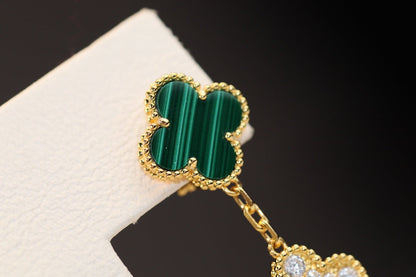 [Everoly JW]CLOVER OHRRINGE GOLD MALACHIT DIAMANT 3 MOTIV