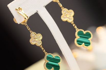 [Everoly JW]CLOVER OHRRINGE GOLD MALACHIT DIAMANT 3 MOTIV