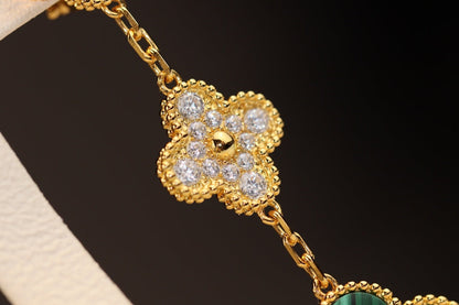 [Everoly JW]CLOVER OHRRINGE GOLD MALACHIT DIAMANT 3 MOTIV
