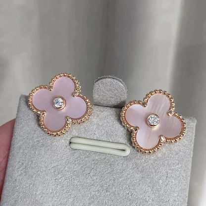 [Everoly JW]CLOVER MEDIUM 1 MOTIFS PINK MOP DIAMOND OHRRINGE