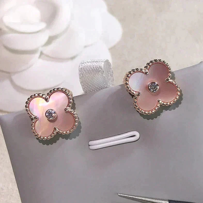 [Everoly JW]CLOVER MEDIUM 1 MOTIFS PINK MOP DIAMOND OHRRINGE