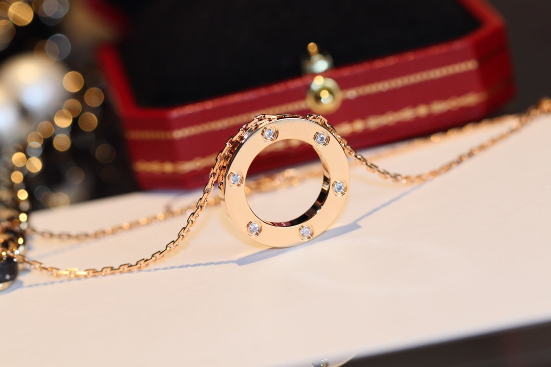 [Everoly JW]ラブネックレス 16mm 6ダイヤモンド ピンクゴールド