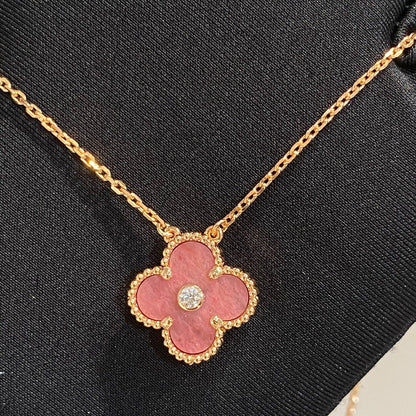 [Everoly JW]CLOVER 15MM DIAMOND RHODONITE NECKLACE