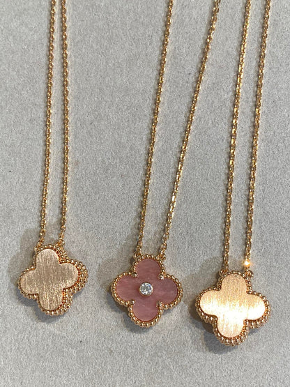 [Everoly JW]CLOVER 15MM DIAMOND RHODONITE NECKLACE