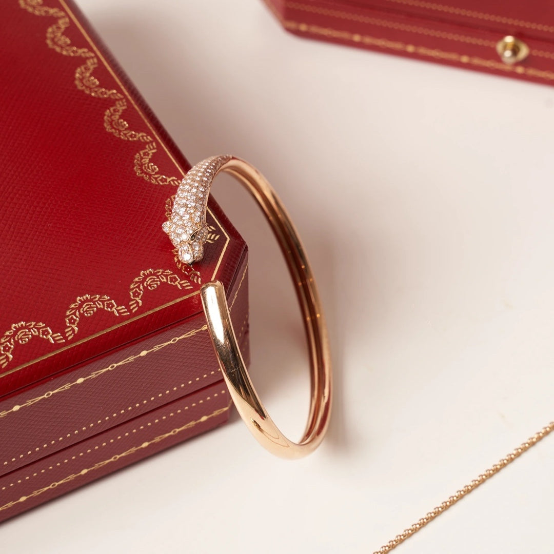 [Everoly JW]PANTHERE ROSE GOLD DIAMOND OPEN BRACELET