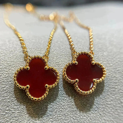 [Everoly JW]CLOVER 15MM CARNELIAN SINGLE FLOWER NECKLACE