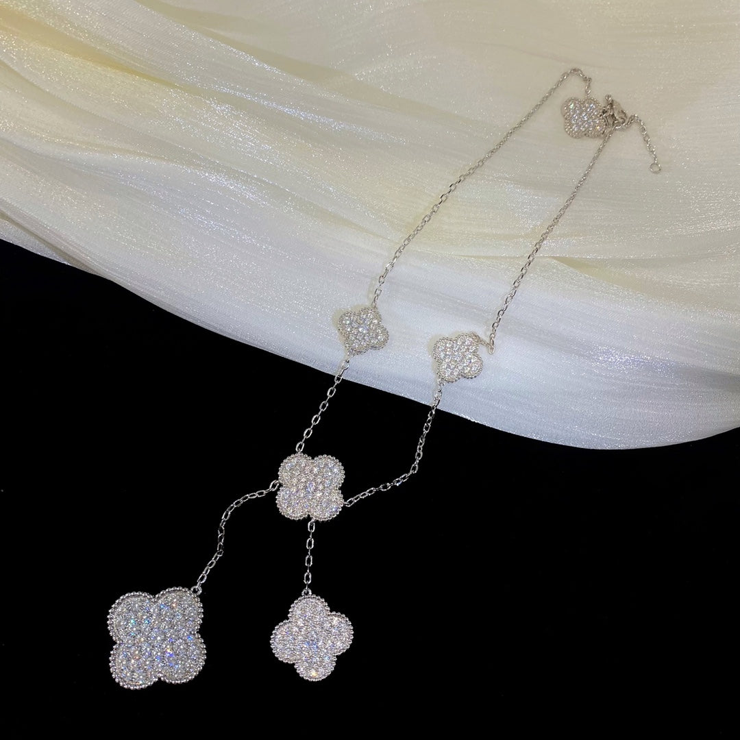 [Everoly JW]CLOVER 5 MOTIFS SILVER DIAMONDS NECKLACE