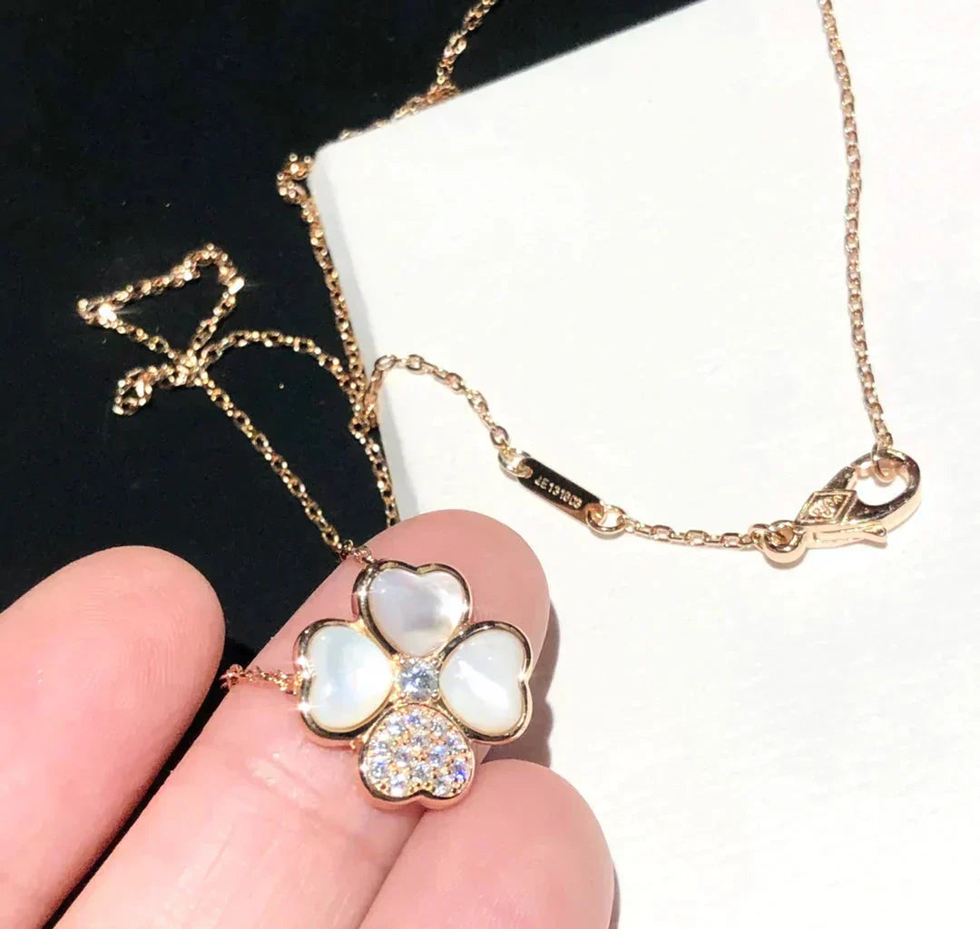 [Everoly JW]CLOVER MOP DIAMOND ROSE GOLD NECKLACE