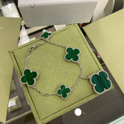 [Everoly JW]CLOVER 5 MOTIVE SIVLER MALACHIT ARMBAND