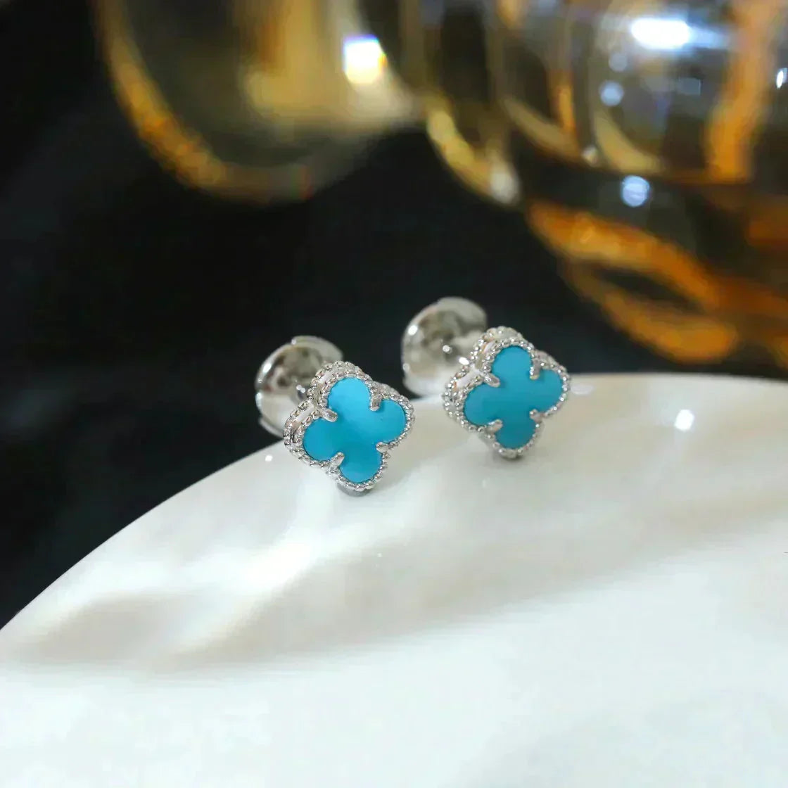 [Everoly JW]クローバー ミニ 9.5mm オニキス スタッドピアス シルバー