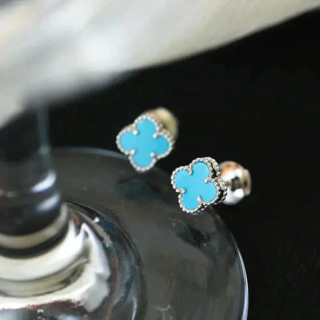 [Everoly JW]クローバー ミニ 9.5mm オニキス スタッドピアス シルバー