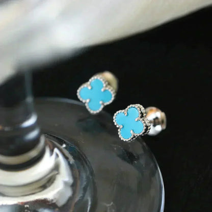 [Everoly JW]クローバー ミニ 9.5mm オニキス スタッドピアス シルバー