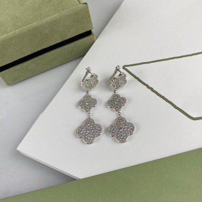 [Everoly JW] Kleeblatt-Ohrringe mit 3 Diamanten in Silber