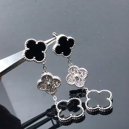 [Everoly JW]CLOVER 3 MOTIV DIAMANT ONYX SILBER OHRRINGE