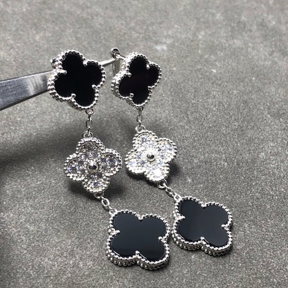 [Everoly JW]CLOVER 3 MOTIV DIAMANT ONYX SILBER OHRRINGE