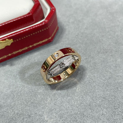 [Everoly JW]LOVE PINK GOLD SILVER DIAMOND DOUBLE RING