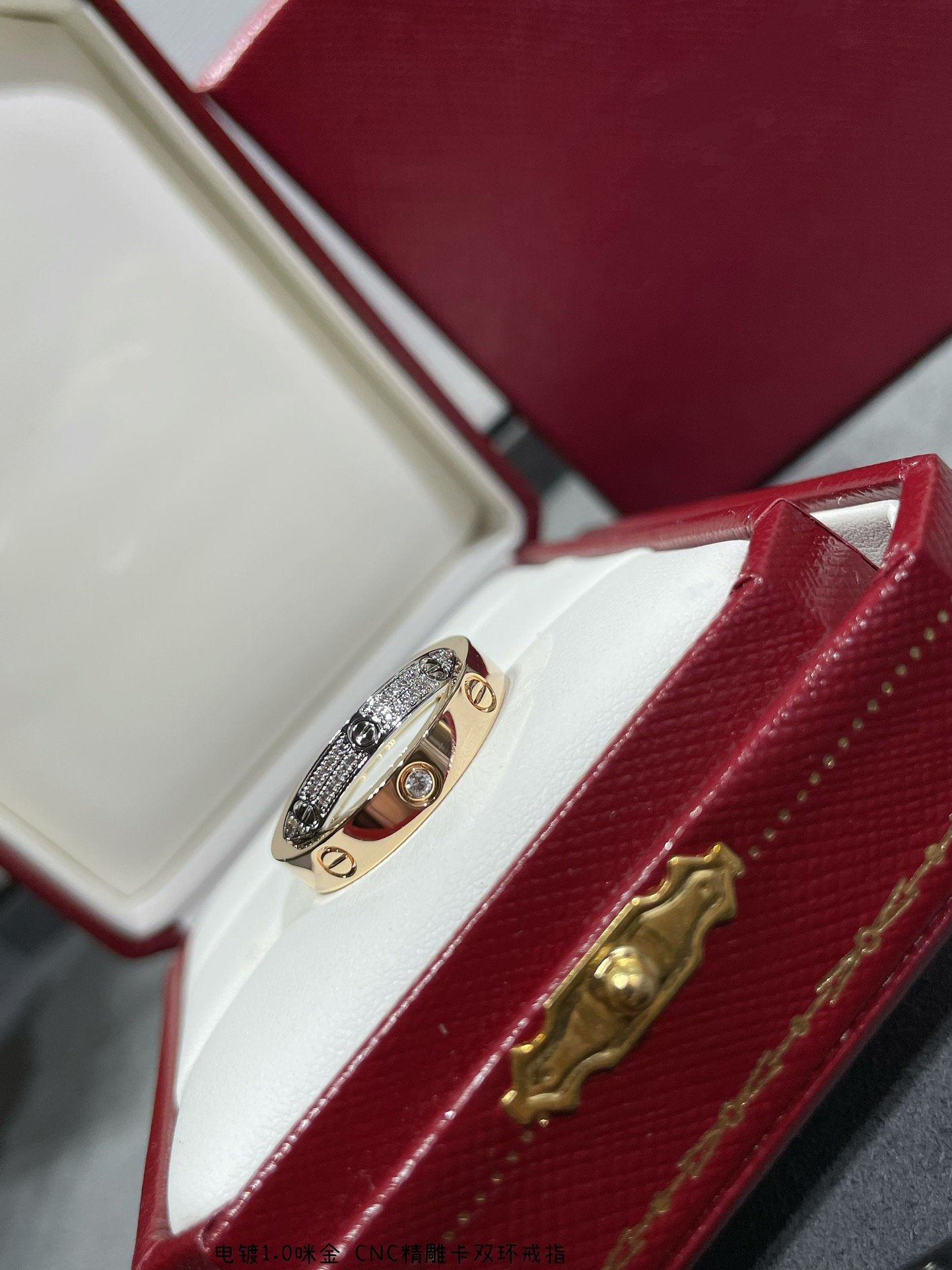 [Everoly JW]LOVE PINK GOLD SILVER DIAMOND DOUBLE RING