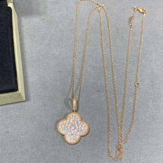 [Everoly JW]CLOVER 25MM LARGE PEDANT DIAMOND PAVED LONG NECKLACE
