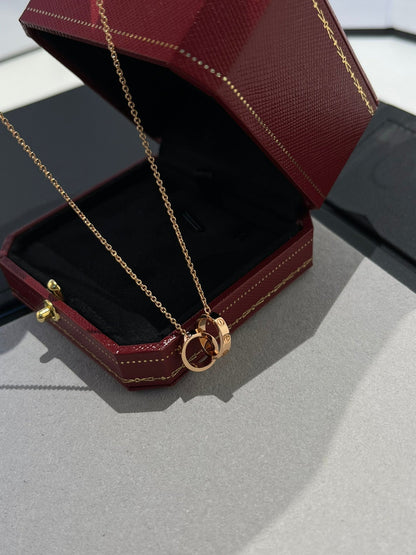[Everoly JW]LIEBESHALSKETTE DOPPELRING ROSA GOLD