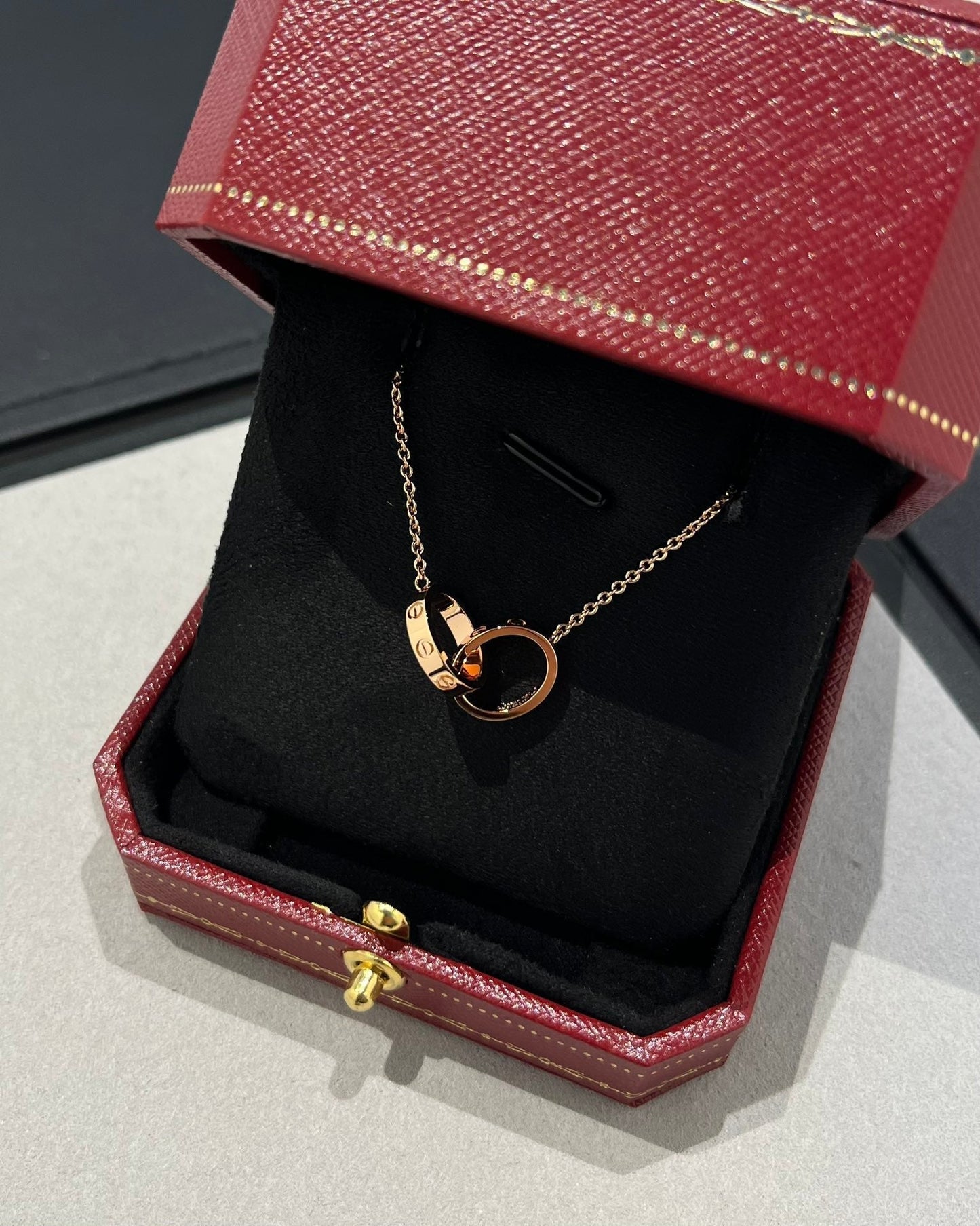 [Everoly JW]LIEBESHALSKETTE DOPPELRING ROSA GOLD