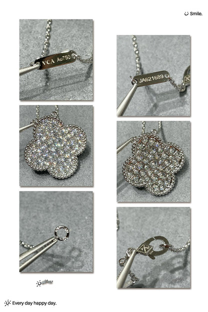 [Everoly JW]CLOVER 25MM LARGE PENDANT DIAMOND PAVED SILVER NECKLACE