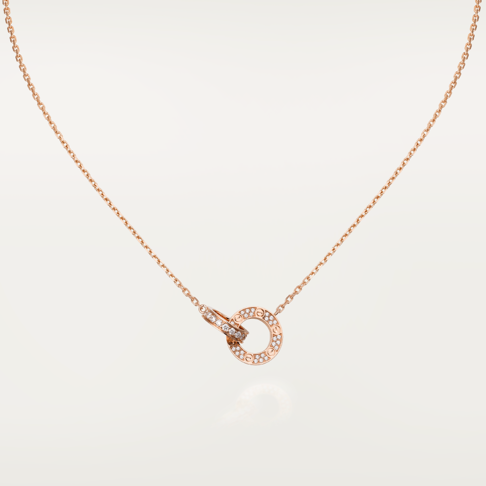 [Everoly JW]LOVE 7.6mmネックレス ローズゴールド＆シルバー フルダイヤモンド
