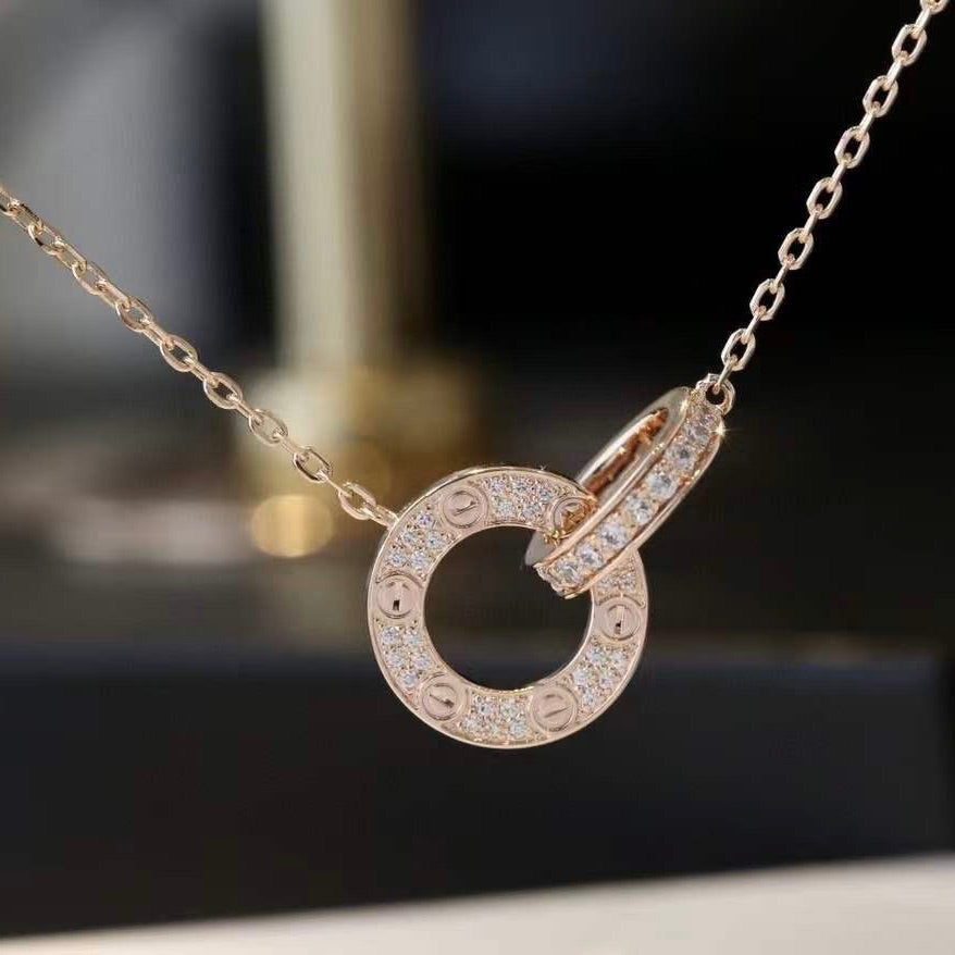 [Everoly JW]LOVE 7.6mmネックレス ローズゴールド＆シルバー フルダイヤモンド