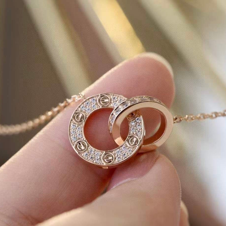 [Everoly JW]LOVE 7.6mmネックレス ローズゴールド＆シルバー フルダイヤモンド